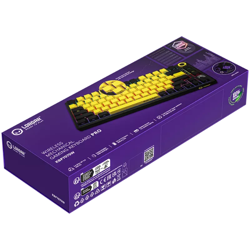 Teclado gaming mecánico inalámbrico LORGAR KBP7075W — Negro/Amarillo, distribución EN