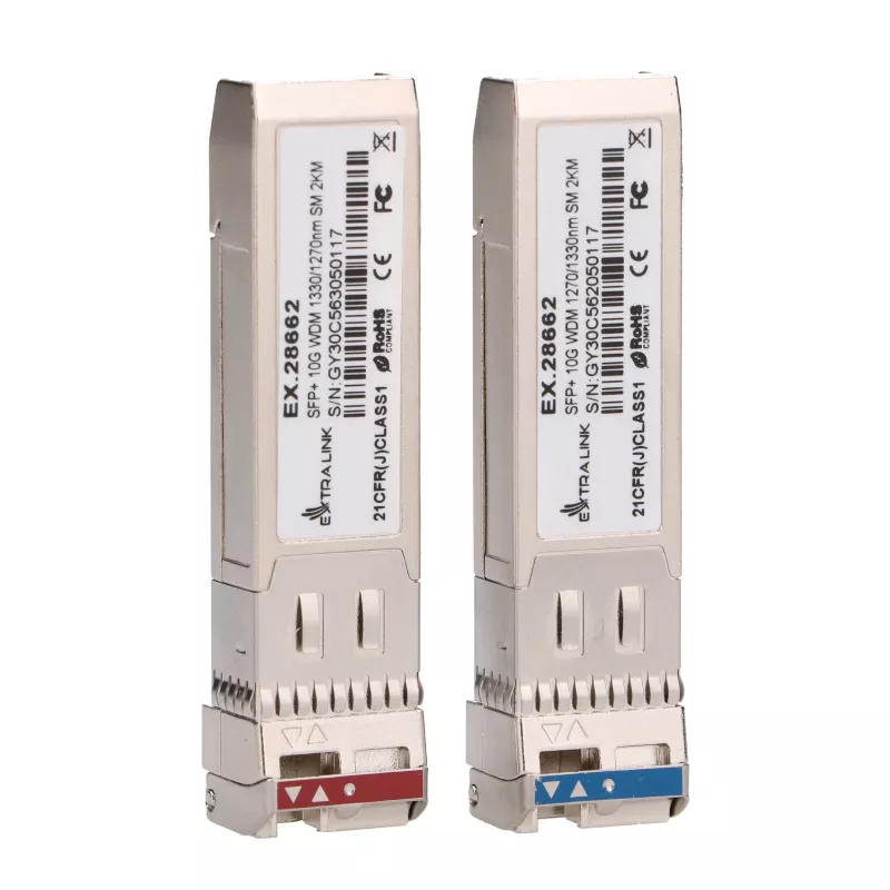 Extralink SFP+ 10G | Módulo SFP+ WDM | 10 Gbit/s 1270/1330 nm, monomodo, 2 km, par