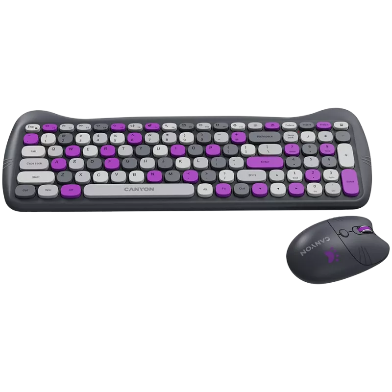Conjunto de teclado y ratón inalámbricos CANYON HSET-W6 Kitty Edition – violeta