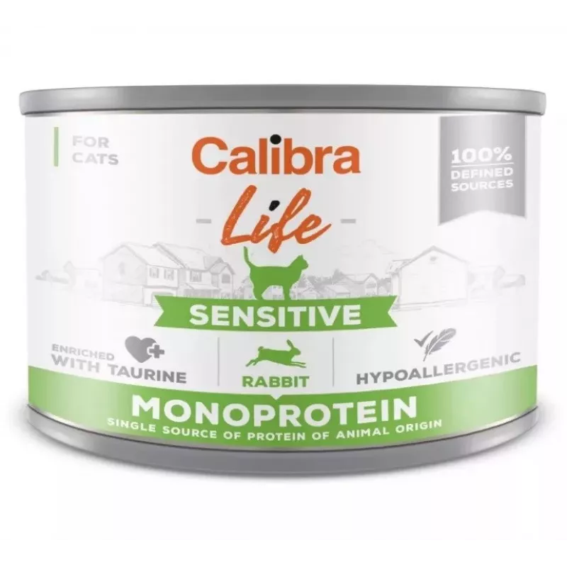 Comida húmeda para gatos Calibra Cat Life Sensitive Conejo 200 g lata, adulto, alimento completo, sin gluten, sin azúcar