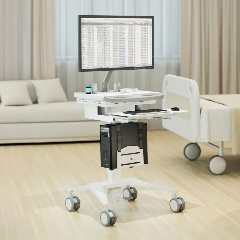 Soporte de CPU MACLEAN MC-116W, diseño ajustable en altura y orientable para montaje bajo escritorio