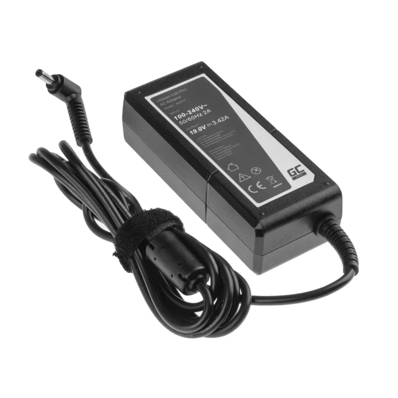 Fuente de alimentación Green Cell AD41P 65W para portátiles ASUS, 19V 3,42A, interior, negra