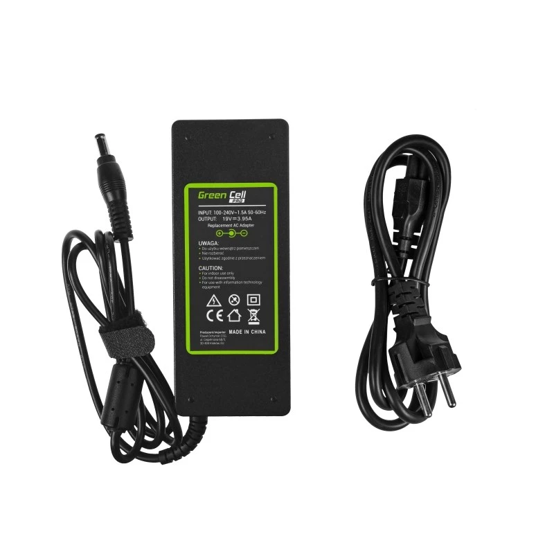 Fuente de alimentación Green Cell AD26AP 75W 19V cargador de portátil AC/DC para interiores, negro