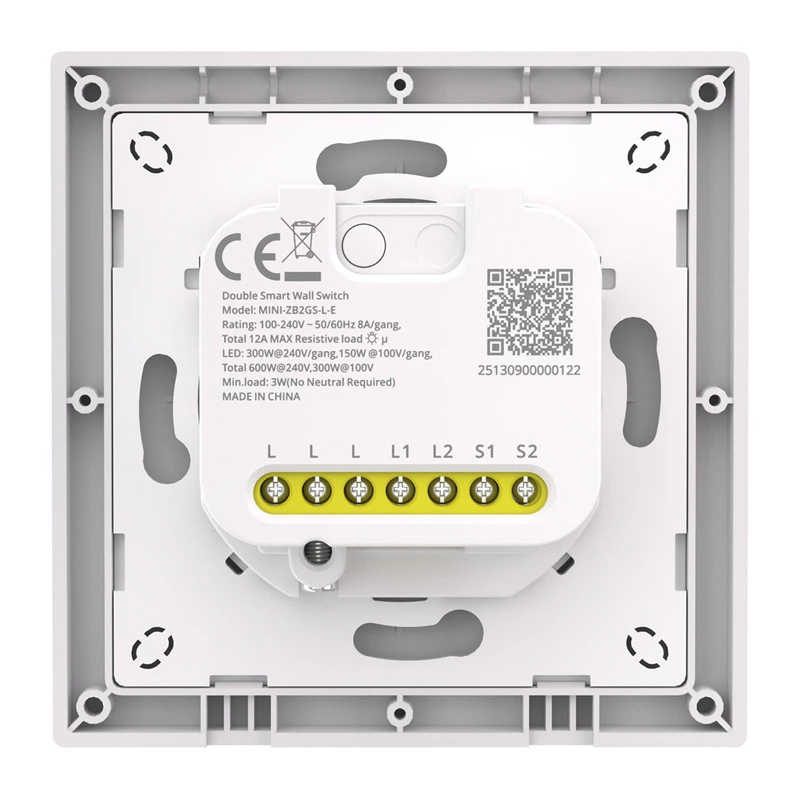 Interruptor empotrable ZigBee de dos canales Sonoff MINI-ZB2GSL-E — interruptor inteligente compacto, dos canales de relé, no requiere neutro