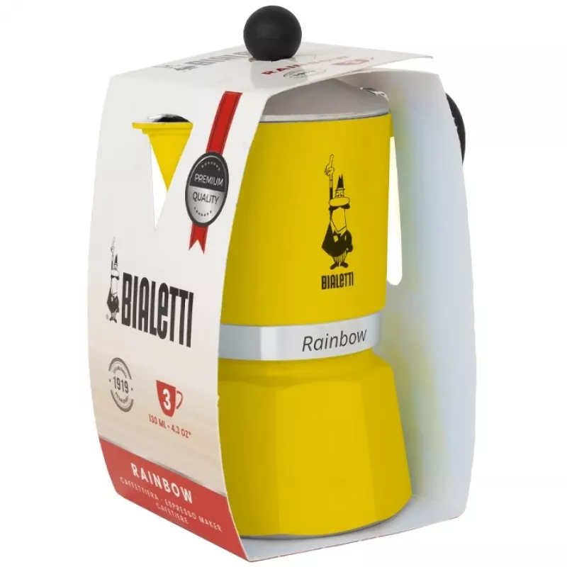 Cafetera Moka Bialetti Rainbow Negro/Amarillo — Cafetera exprés de aluminio para fogones, 1 unidad