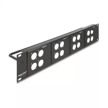 Delock 88195 panel de parcheo de 19" tipo D con 4 placas de 86 x 86 mm, 4 puertos, 2U, negro
