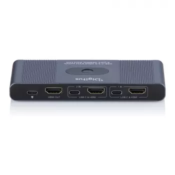 Conmutador KVM DIGITUS USB-C 3.0 HDMI 2 puertos 4K60Hz, USB-C/USB-A, aluminio, 135×60×30 mm