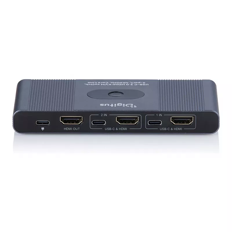 Conmutador KVM DIGITUS USB-C 3.0 HDMI 2 puertos 4K60Hz, USB-C/USB-A, aluminio, 135×60×30 mm