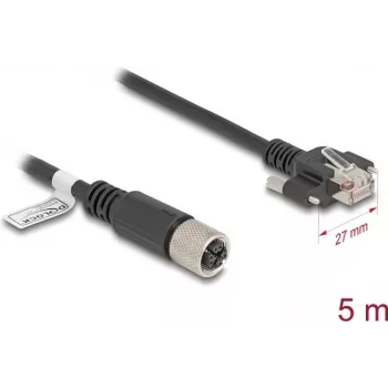 Cable de red DeLOCK cable M12 codificado X de 8 contactos conector hembra a conector macho RJ45 Cat.6A 5 m negro