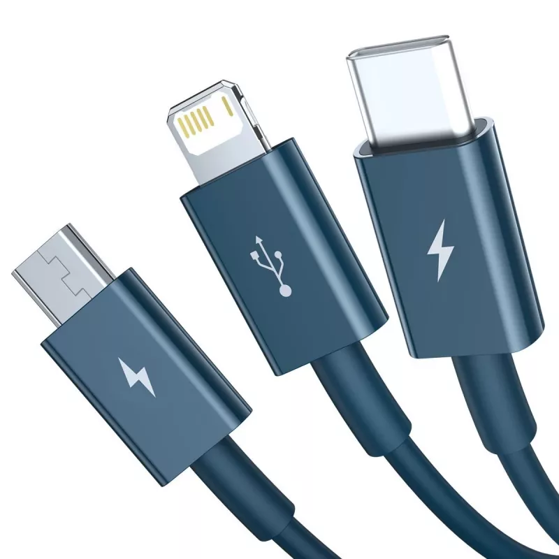 Cable USB 3en1 Baseus Superior Series, USB a Micro-USB / USB-C / Lightning, 3,5 A, 1,5 m (azul)