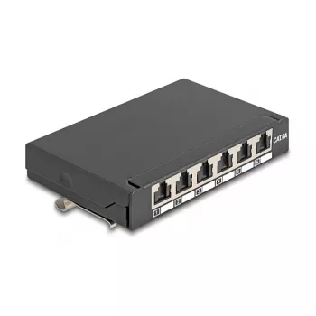 Patch panel DELOCK mini sobremesa RJ45 6 puertos Cat.6A apantallado, metal, negro, 80×22×125 mm