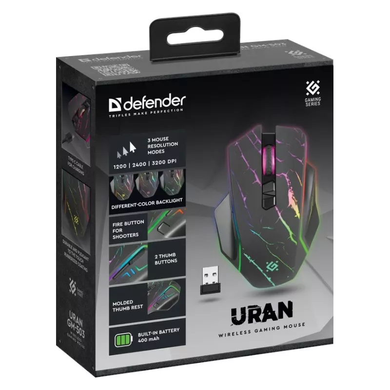 Ratón DEFENDER GM-503 URAN OPTIC RF RGB 3200dpi 8P