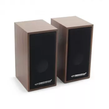 Altavoces ESPERANZA EP122 2.0 de sobremesa con cable, 2×6 W RMS, carcasa de madera, control de volumen giratorio, 60–20000 Hz