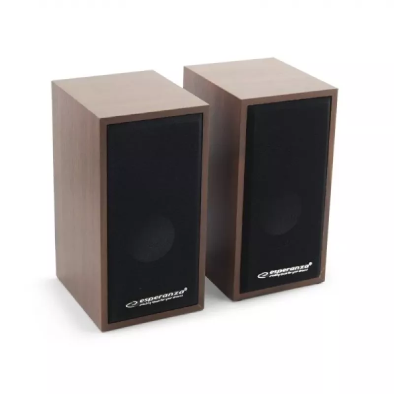 Altavoces ESPERANZA EP122 2.0 de sobremesa con cable, 2×6 W RMS, carcasa de madera, control de volumen giratorio, 60–20000 Hz