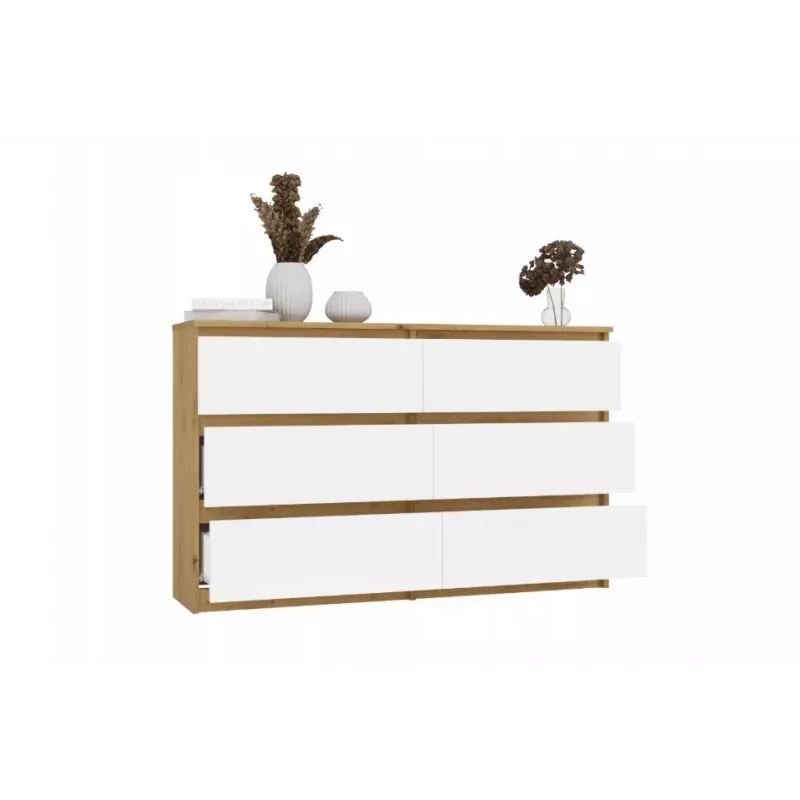 Cómoda 6 cajones 120 cm Top E Shop Malwa — Artisan Oak / blanco, aglomerado