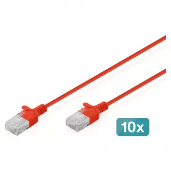Cable de red DIGITUS CAT6 U-UTP fino, 3 m, rojo, pack de 10