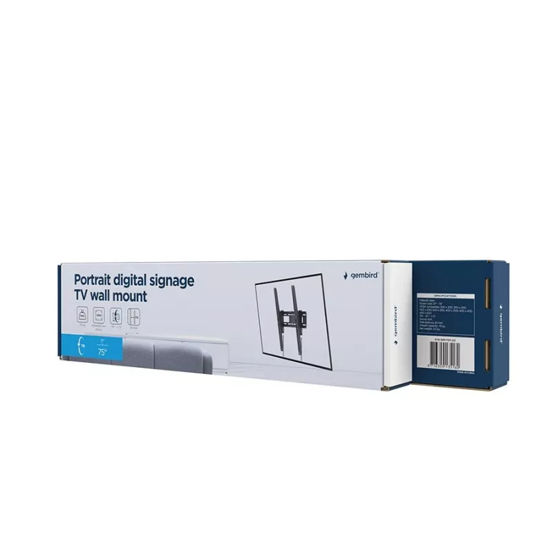 Gembird WM-75T-03 soporte de pared inclinable para TV de señalización digital en vertical, 37–75 pulgadas (94–190,5 cm), negro