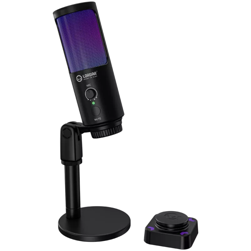 LORGAR SMP40, micrófono RGB con botón de silencio externo y soporte de metal, negro