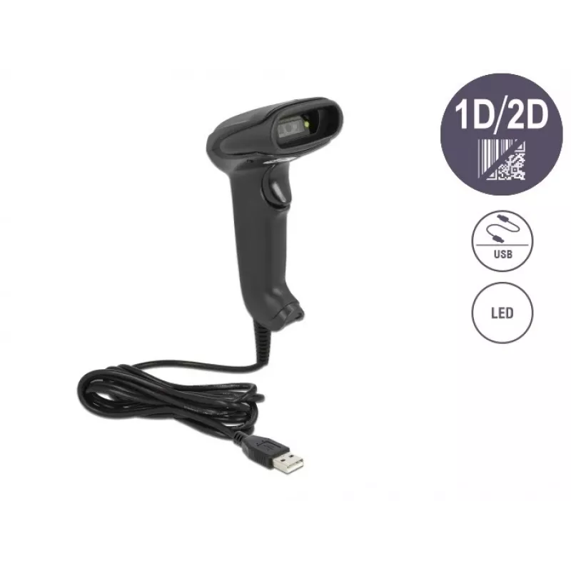 Lector de códigos de barras portátil DeLOCK USB 1D 2D versión alemana