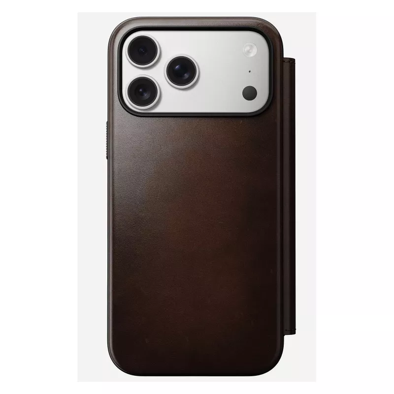 Funda para móvil Nomad Modern Leather Folio para iPhone 17 Pro Max — marrón, cuero, pantalla de 6,3