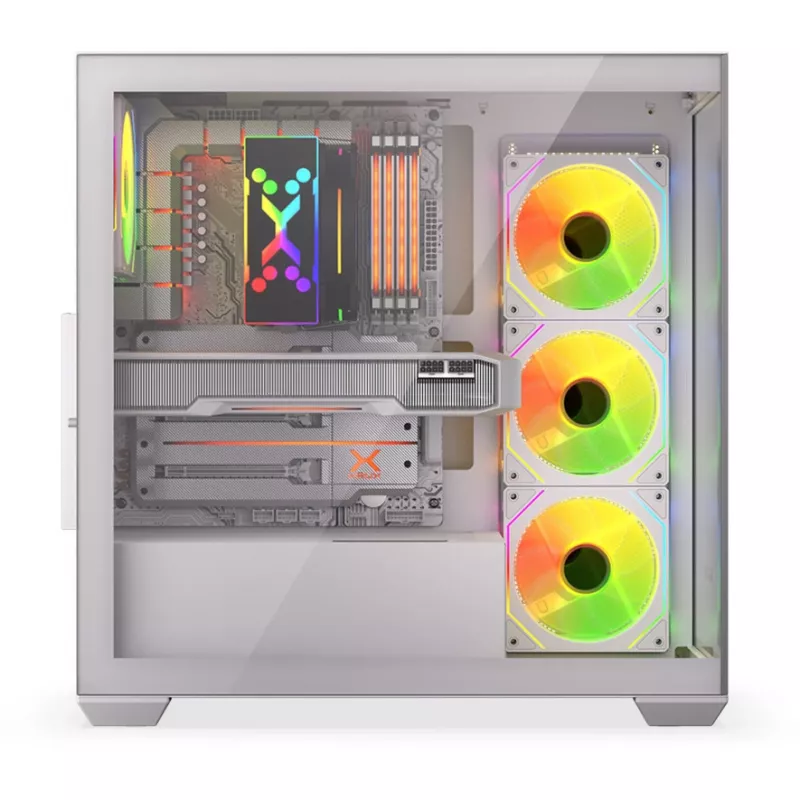 Caja de PC KRUX Exo Midi Tower, ATX/micro-ATX/mini-ITX, 2x cristal templado, USB-C, 4 ventiladores de 120 mm, 2 bahías de 3,5 pulgadas + 2 de 2,5 pulgadas, GPU hasta 40,5 cm, blanca