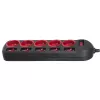 Alargador eléctrico MACLEAN MCE204 cable de 1,5 m, 5 tomas de CA, interior, negro/rojo