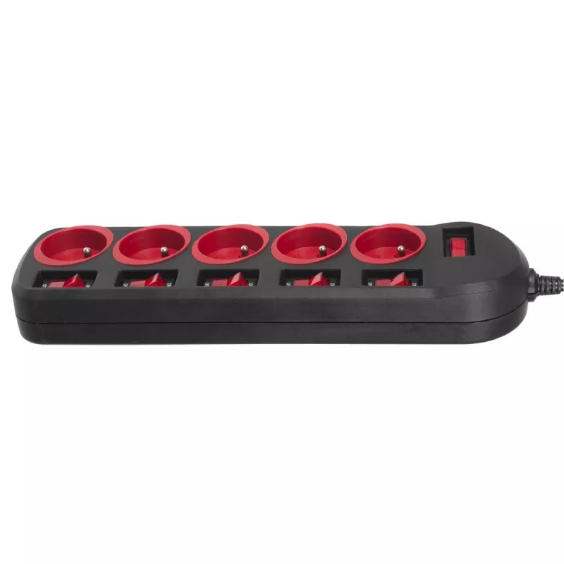 Alargador eléctrico MACLEAN MCE204 cable de 1,5 m, 5 tomas de CA, interior, negro/rojo