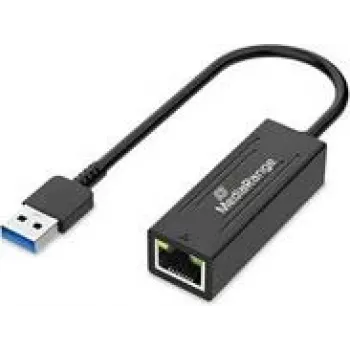Adaptador USB-A Ethernet MediaRange MRCS238 con puerto RJ45, 10/100/1000 Mbit/s, 20 cm, negro