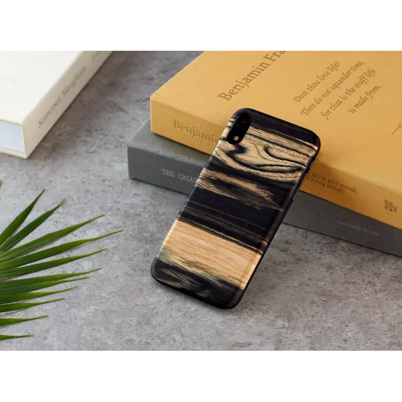 Funda para móvil man and wood para iPhone XR — parte trasera de madera ébano blanco, carcasa protectora