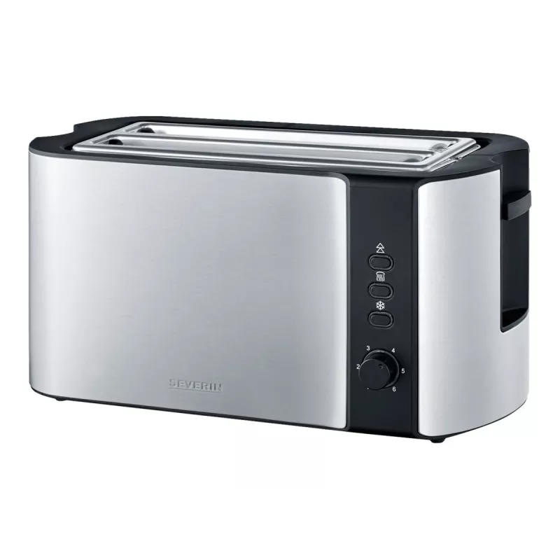 Tostador automático de ranura larga AT 2590 (acero inoxidable/negro, 1.400 vatios, para 4 rebanadas de pan)