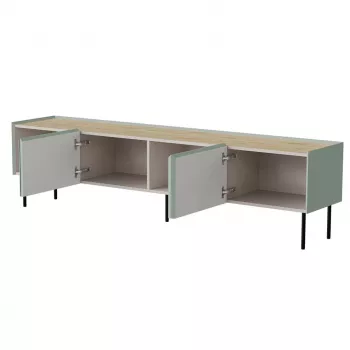 Mueble TV cama meble FELLINI 200x40x52 cm, marco verde oliva con acabado de roble aceitado