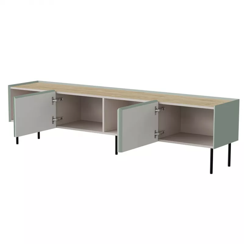 Mueble TV cama meble FELLINI 200x40x52 cm, marco verde oliva con acabado de roble aceitado