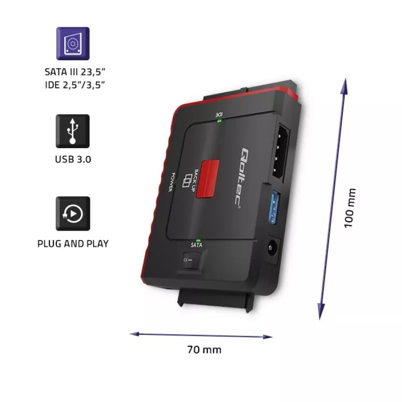 Adaptador USB 3.0 a IDE SATA III QOLTEC 50645