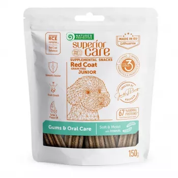 Nature's Protection Superior Care Red Coat Junior snacks para perros sin cereales con insectos para el cuidado de encías y boca, 150 g