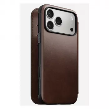 Funda para móvil Nomad Modern Leather Folio para iPhone 17 Pro Max — marrón, cuero, pantalla de 6,3