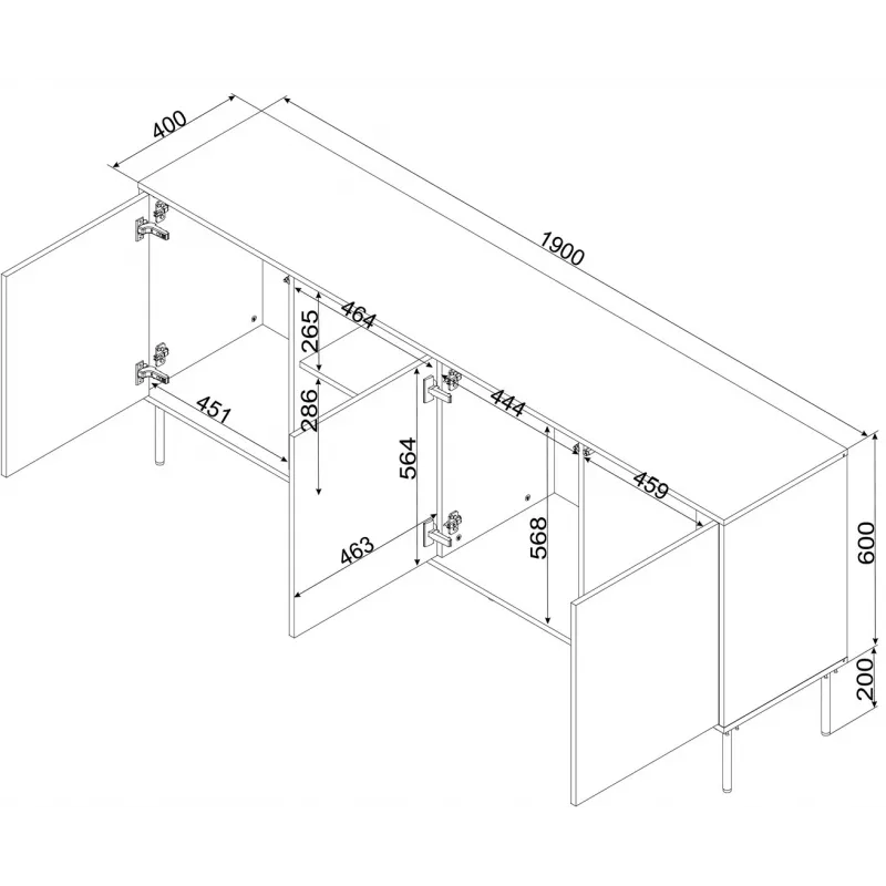 Cómoda Cama INSERTO 3D1W 190x40x80 negra + LED