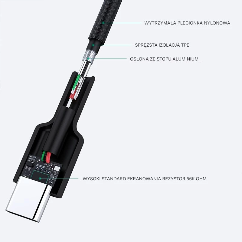 Aukey CB-CA2 OEM cable de USB-C a USB-A, trenzado de nailon, 2 m, negro