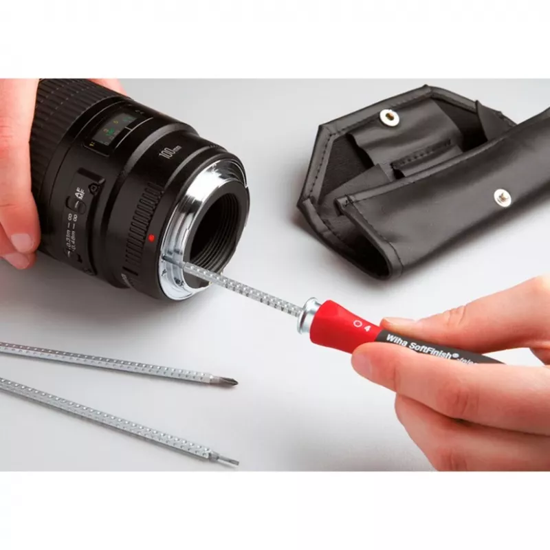 Wiha 27820 System 4 juego de destornilladores con hojas intercambiables, 11 piezas, ranurado/Phillips/TORX/hexagonal, con bolsa enrollable, negro/rojo