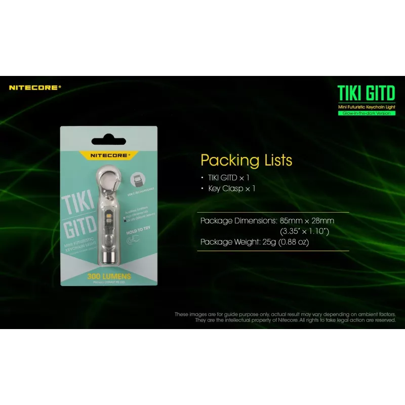 Nitecore TIKI GITD linterna, serie T, 300 lúmenes