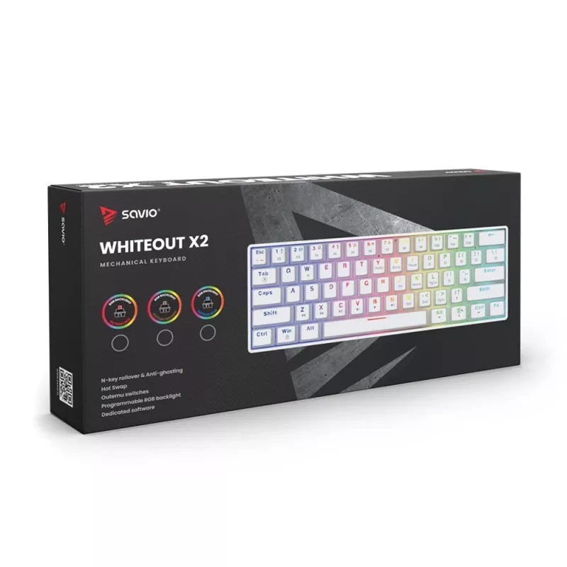 Teclado mecánico Whiteout X2, Brown Outemu, Hot Swap Savio Savgk-whit