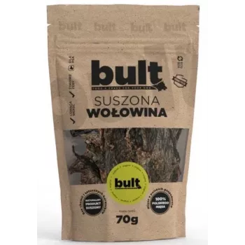 Snack para perros BULT Eko carne de vacuno deshidratada 70 g — snack de vacuno deshidratado monoproteico para perros, proteína 67,2 %, grasa 15,7 %