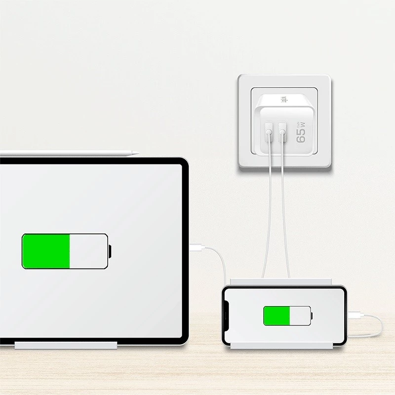 Adaptador de toma USB doble 65W, 2xUSB-C, blanco