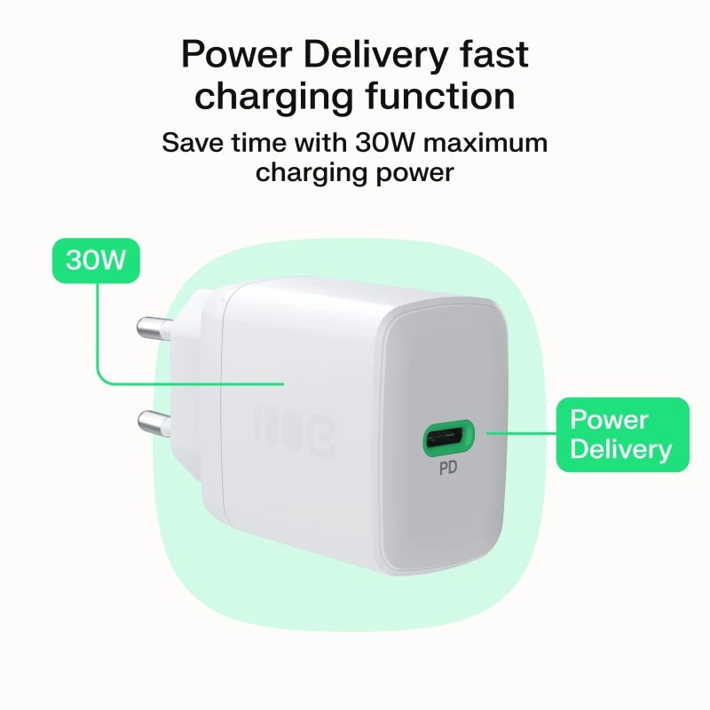 Fuente de alimentación Green Cell PowerSource Solo30 30W blanca — cargador USB-C, 30 W de potencia de salida