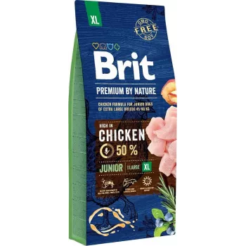 Pienso para perros Brit Premium by Nature Junior XL 15 kg — pollo, 31 % proteína, 16 % grasa, para razas grandes (40–60 kg)
