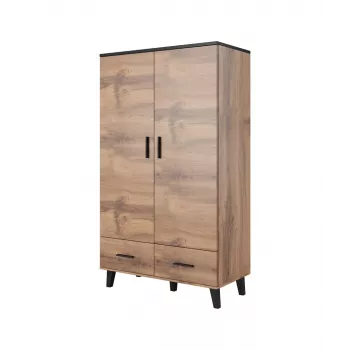 Armario ropero cama meble LOTTA 2D2D, 2 puertas, estructura roble Wotan, frentes negro mate, 1100×550×1900 mm