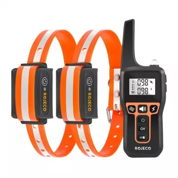 Collar de adiestramiento canino Rojeco PD5291000m con 2 collares, mando a distancia recargable, impulsos estáticos/vibración/tono ajustables