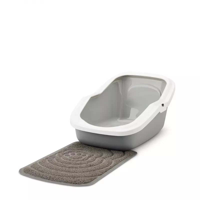 Savic Aseo bandeja sanitaria abierta para gatos, 56 x 39 x 27,5 cm, gris con borde blanco