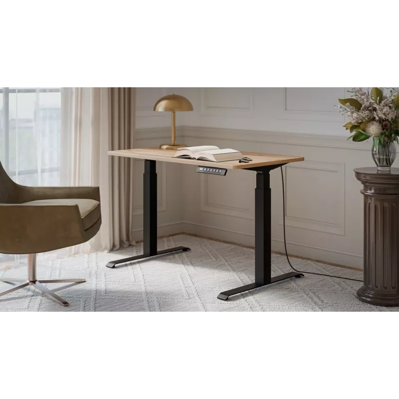Escritorio con regulación eléctrica de altura MOON 121x67x72-120 negro/marrón claro