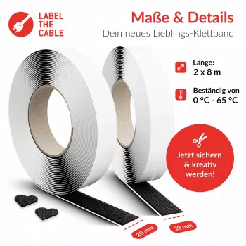 Cinta de velcro para cables Label the Cable LTC rollo de velcro Easy Tape Strap 8 m × 20 mm, negro
