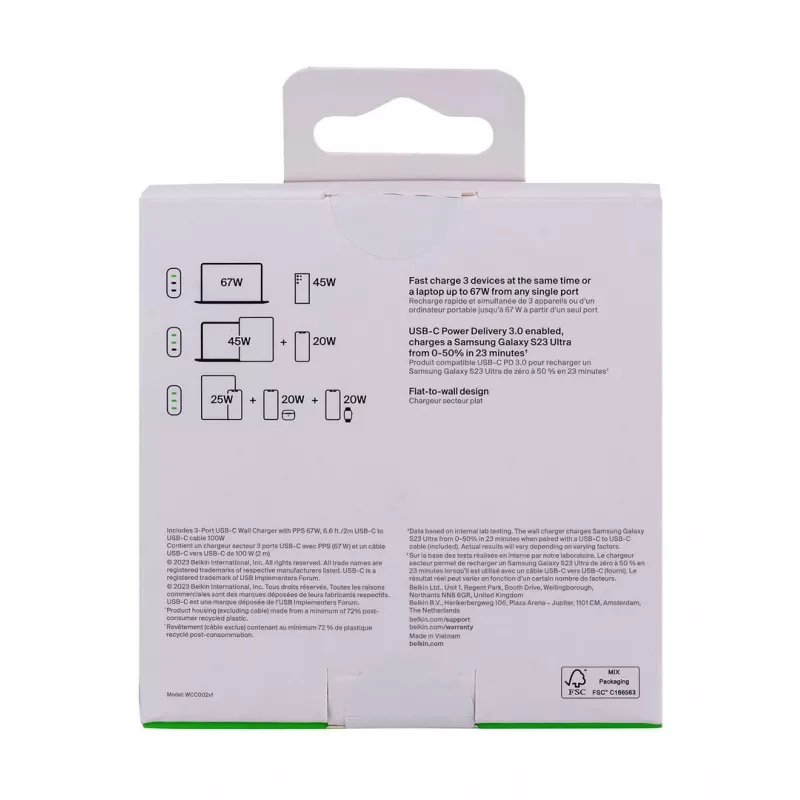 Cargador rápido de interior Belkin BoostCharge para portátil, smartphone, Universal Blanco AC